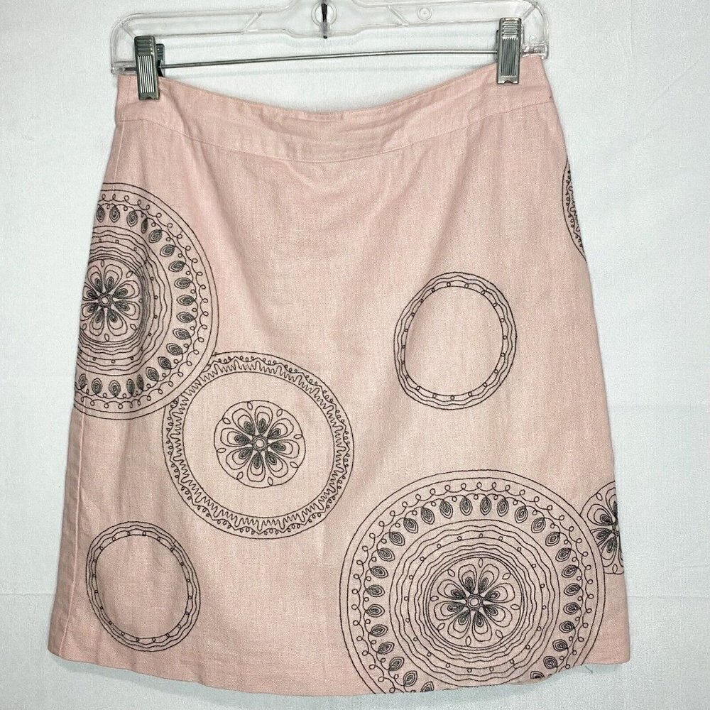 Boden Womens Sz 4R Linen Blend Pink  Embroidered Skirt Lined